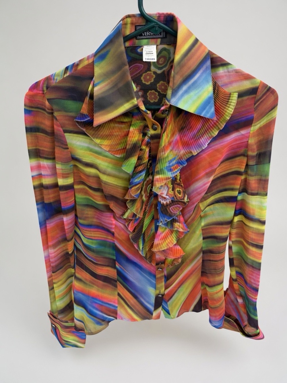 Vintage Ganni Versace Multicolor Ruffle Button-Down Shirt